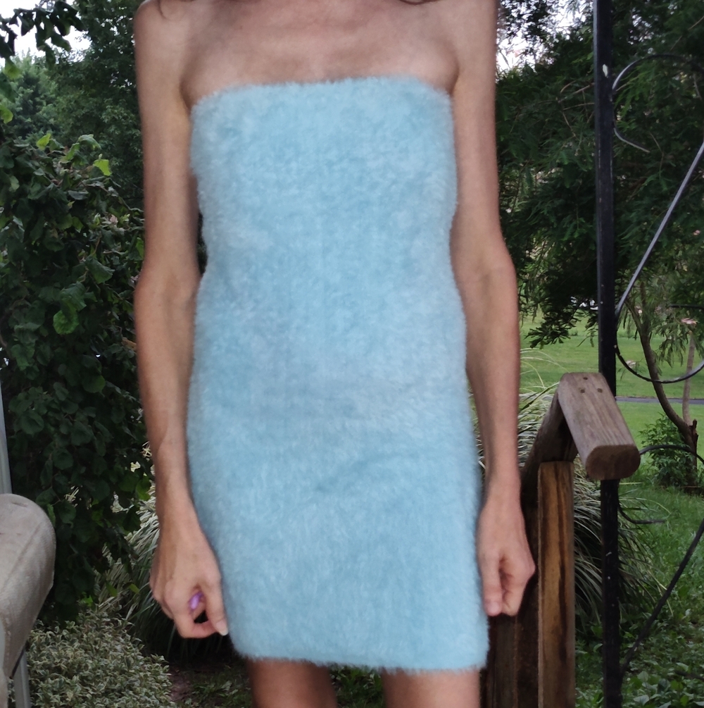 Strapless Light Blue Luxuriously Soft Fuzzy Mini Dress